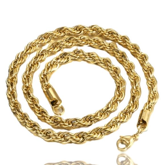 14K Gold Plated 3mm in Width Rope Chain Over Stainless Steel. - Picture 1 of 4